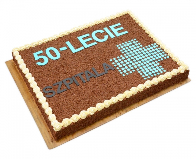 tort na 50-lecie szpitala w Ostrowie Wielkopolskim czekoladowy